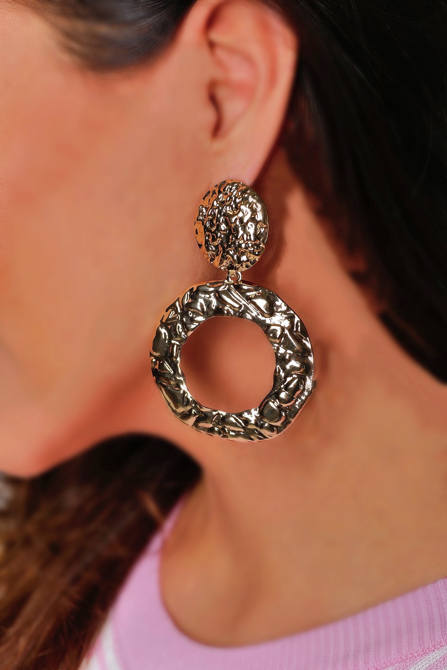 Gold Round Earrings
