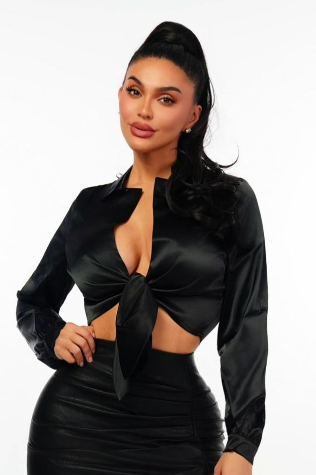 She Means Business Silky Blouse (Black)
