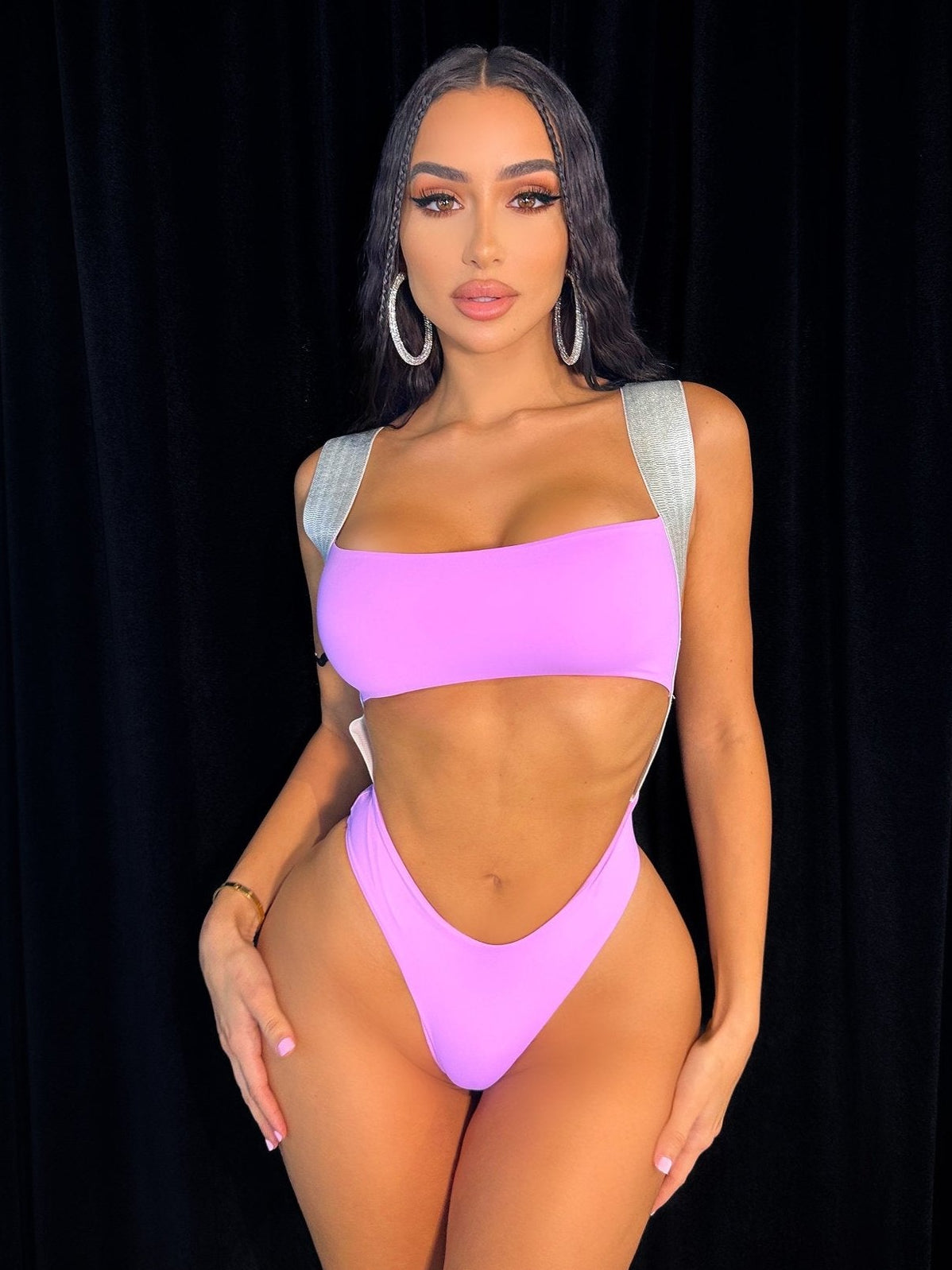 women wearing a Brick Of Gold lavender Monokini - OMG Swim