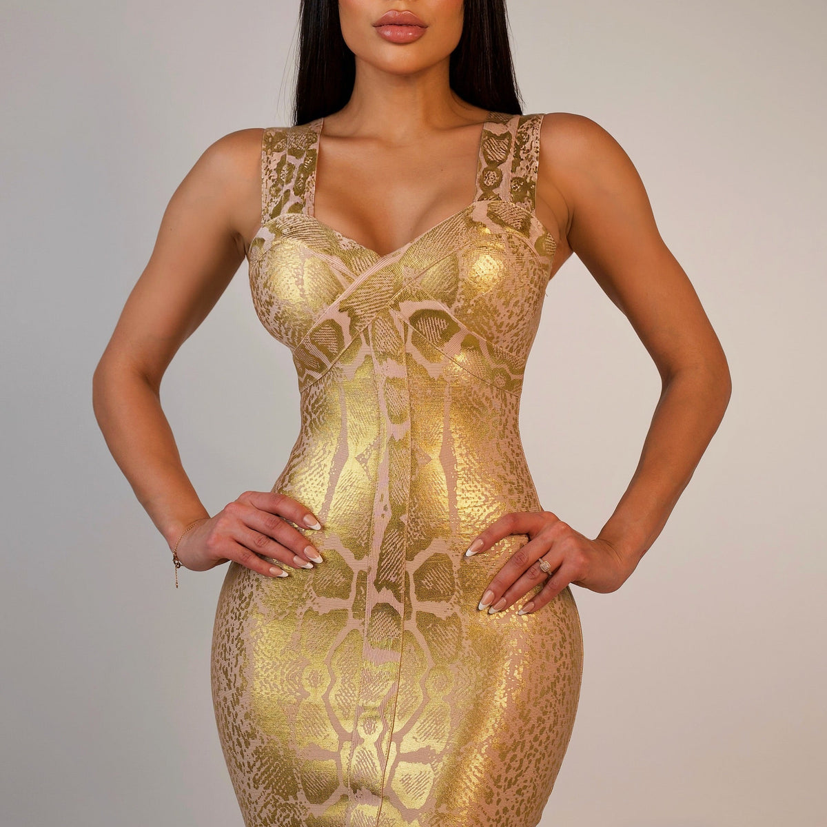 gold bandage dress The Oro Snake Bandage Dress
