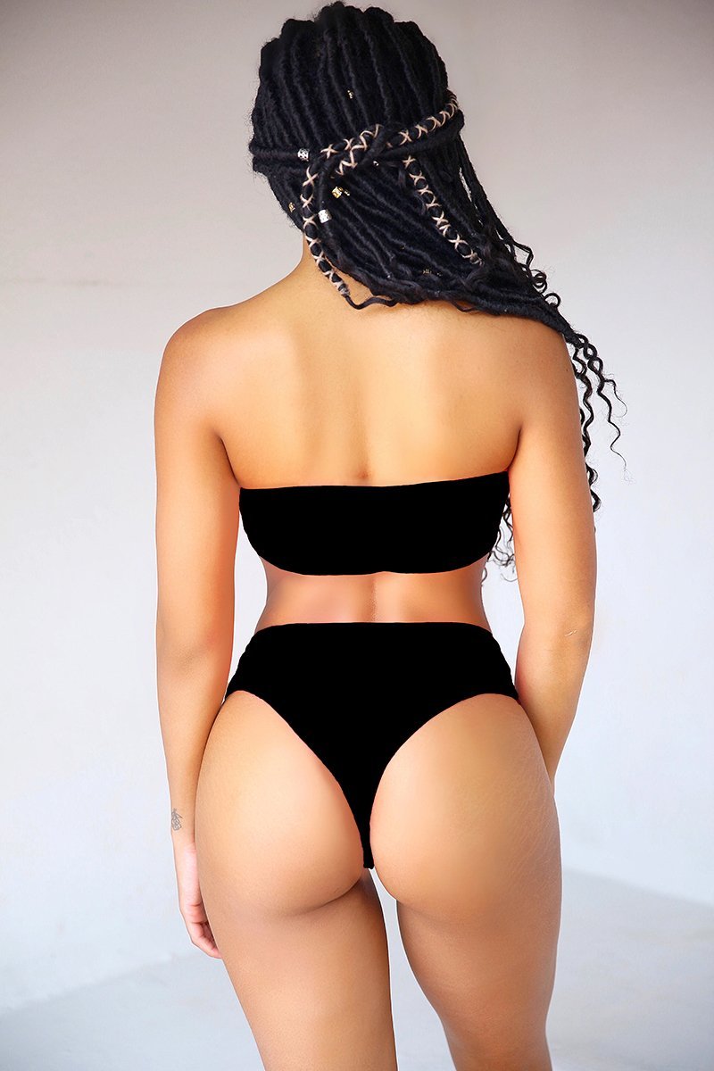 girl wearing a black High Waisted Bikini - OMG Swim